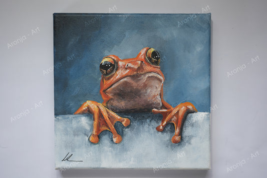 Neugieriger Frosch - Originalgemälde auf Leinwand (20 x 20 cm / 8x8") 