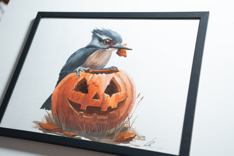 Halloween Woodpecker - Original Gouache Painting (Framed)