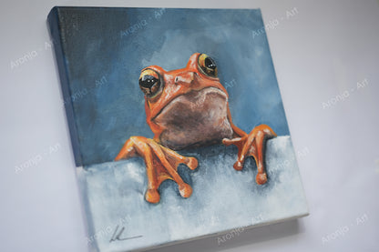 Curious Frog - Original painting on canvas (20 x 20 cm / 8x8")