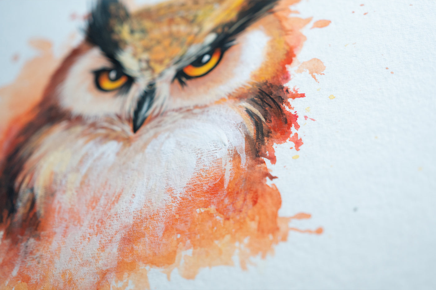 Autumn Owl - Original Gouache Painting (Framed)