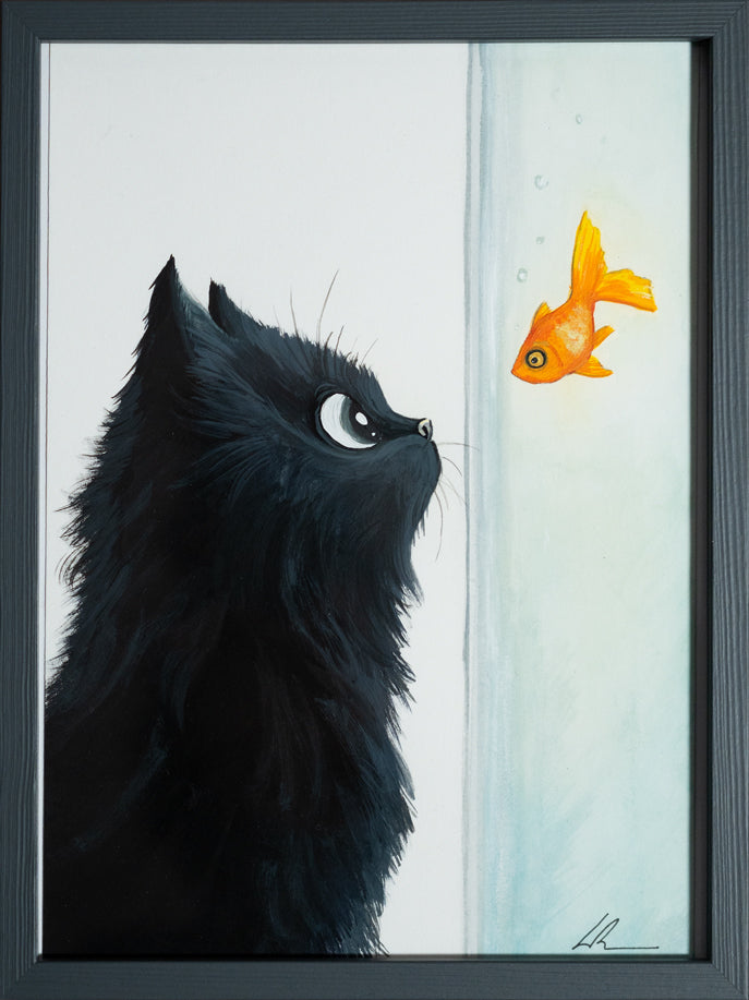 Cat & Goldfish - Original framed painting