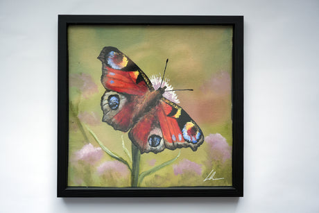 Peacock Butterfly  - framed Original painting (20 x 20 cm / 8x8")