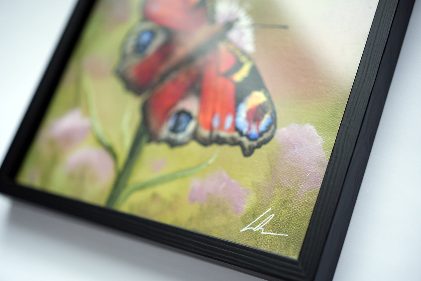 Peacock Butterfly  - framed Original painting (20 x 20 cm / 8x8")