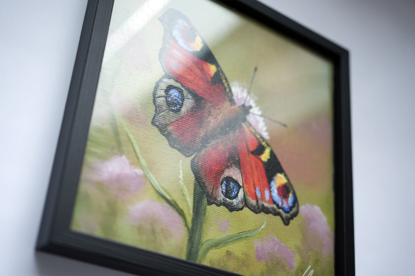 Peacock Butterfly  - framed Original painting (20 x 20 cm / 8x8")