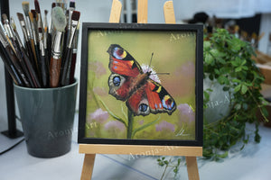 Peacock Butterfly  - framed Original painting (20 x 20 cm / 8x8")