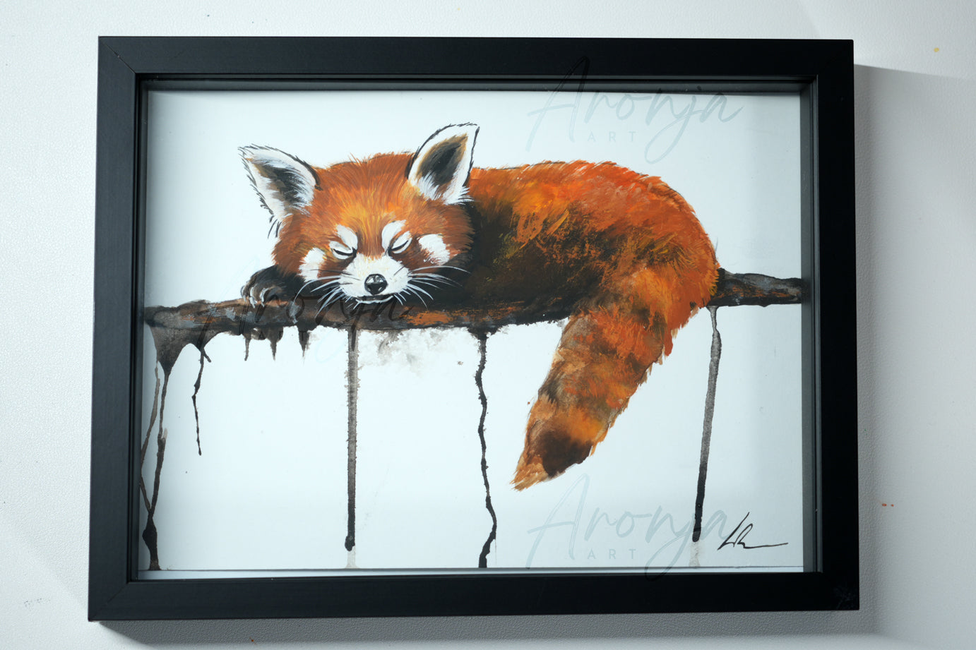 Little Red Panda - Original Gouache Painting (Framed)