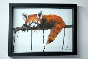 Little Red Panda - Original Gouache Painting (Framed)